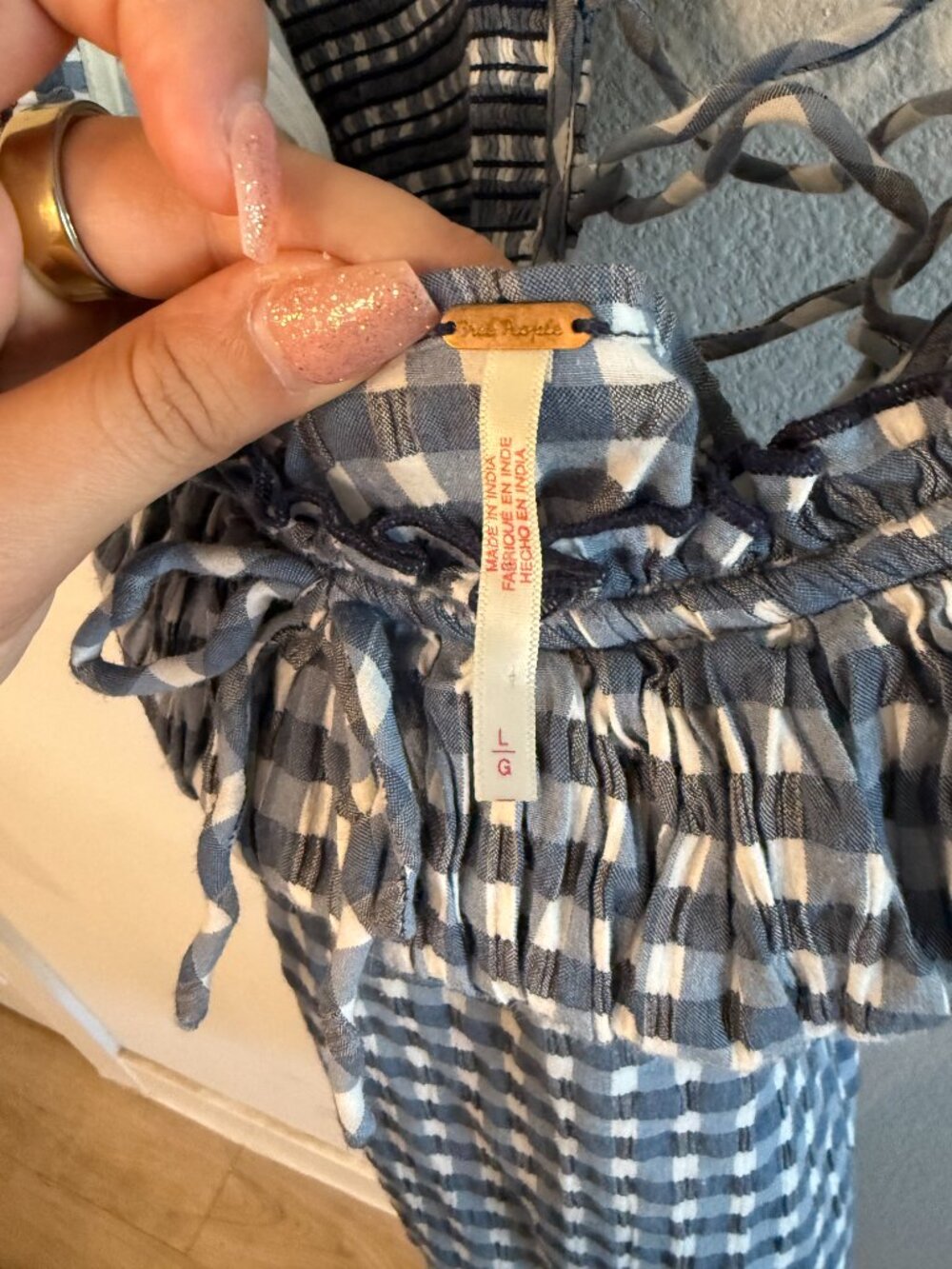 Free People Lucinda Plaid Midi Dress Large Blue Gingham - Picture 6 of 6